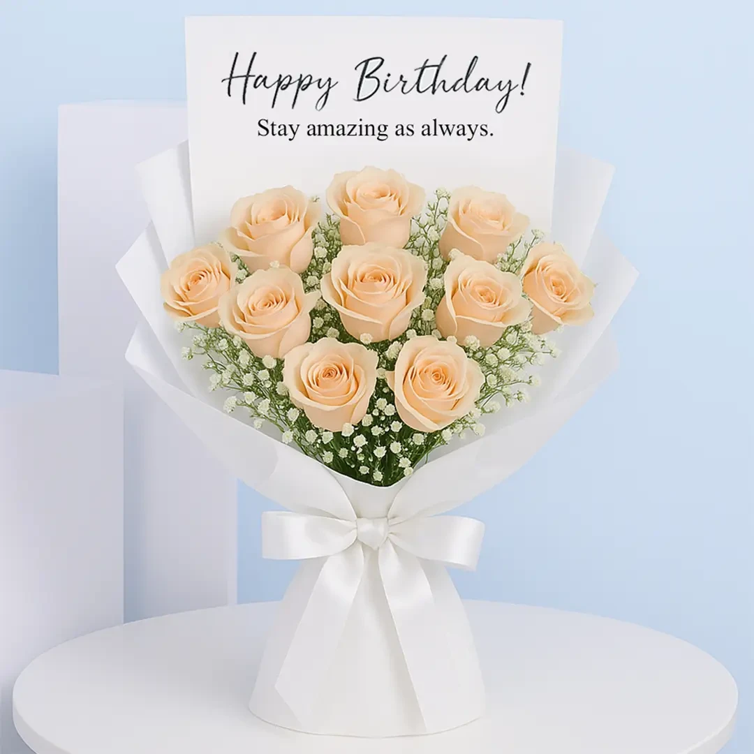 Peach Rose Birthday Bouquet